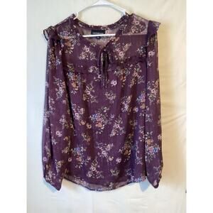 3065 NWOT Fortune + Ivy Purple Floral Long Sleeve With Metallic Threads Blouse